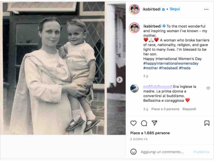 Il post dedicato alla madre di Kabir Bedi | Instagram