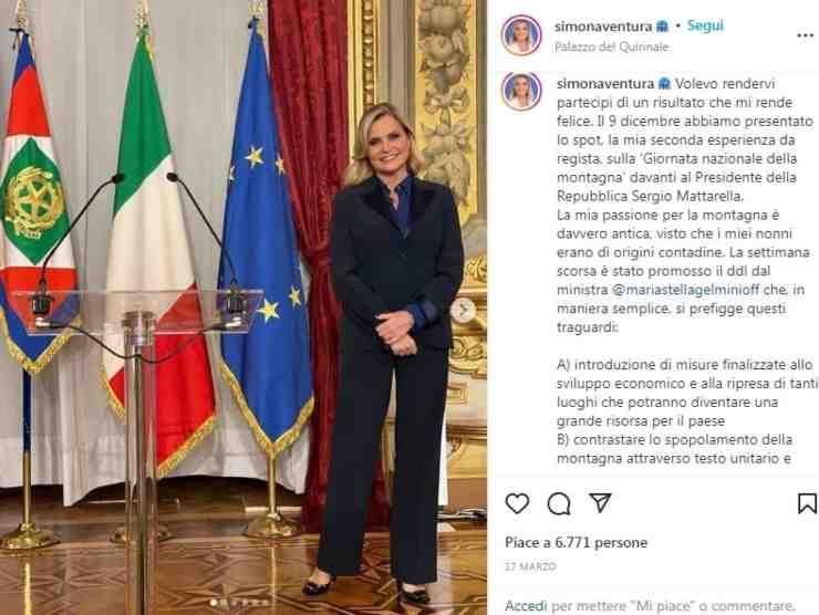 Simona Ventura al Quirinale (Instagram)